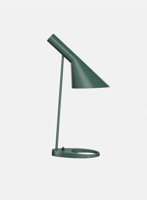 AJ bordlampe fra Louis Poulsen i mørkegrønn, lys av