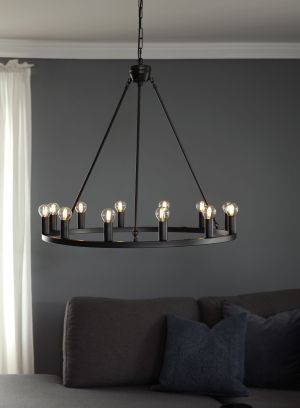Cassidy taklampe fra Høvik lys, lysekrone med tolv små lyspærer, lys på